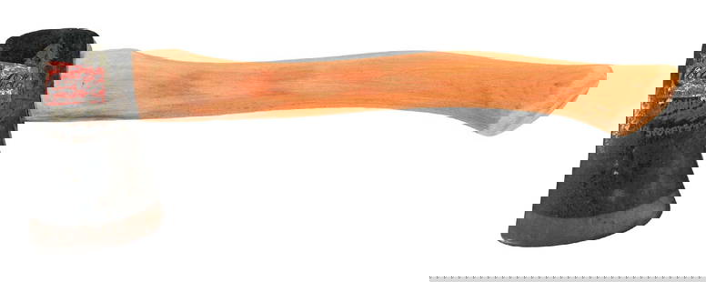 FOR SPORTSMAN COCA-COLA HATCHET: This is a very limited production c. 1920s Coca-Cola hatchet featuring an embossed Coca-Cola logo and pine tree. CONDITION: Replacement handle, light wear and surface rust. Condition: (Very Good). Dim