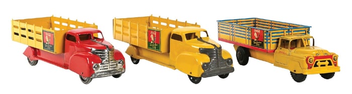 COLLECTION OF 3 COCA-COLA YELLOW TOY DELIVERY TRUCKS