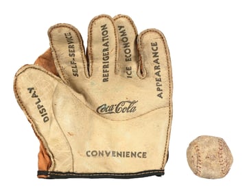 COCA-COLA BASEBALL GLOVE W/ BASEBALL
