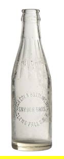 COCA-COLA GLEN FALLS, N.Y. GLASS BOTTLE: Clear Glens Falls, New York ribbed upper body with shoulder diamond slug with "GLORY 7 OZ." in block font on both sides, mid-body oval slug with "COCA-COLA BOTTLING WKS. / SNYDER BROS. GLENS FALLS, N.