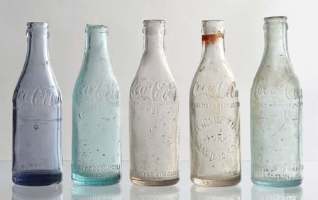 COLLECTION OF 5 COCA-COLA STRAIGHT-SIDED GA. GLASS BOTTLES
