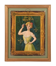 OUTSTANDING 5¢ "MISS PEPSI-COLA" SIGN W/ EARLY LOGO GRAPHIC