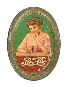 5¢ DRINK PEPSI COLA 1910 TIP TRAY W/ WOMAN GRAPHIC