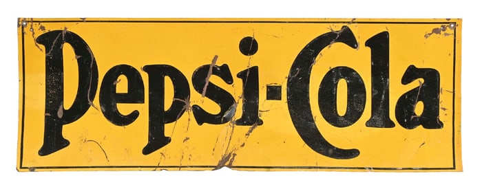 VINTAGE YELLOW PEPSI-COLA METAL ADVERTISEMENT