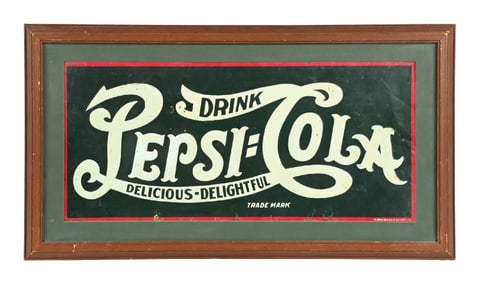 VINTAGE FRAMED GREEN PEPSI-COLA ADVERTISEMENT