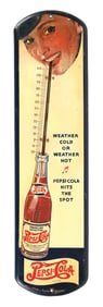 PEPSI-COLA THERMOMETER SIGN W/ WOMAN GRAPHIC