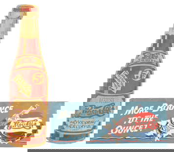 COLLECTION OF 2 PEPSI-COLA SIGNS: SST. A nice collection of two signs from Pepsi-Cola including a c. 1940s die-cut tin bottle sign, and a c. 1950s aluminum "Bounce to the Ounce" sign. CONDITION: (A) The bottle sign shows metal bending