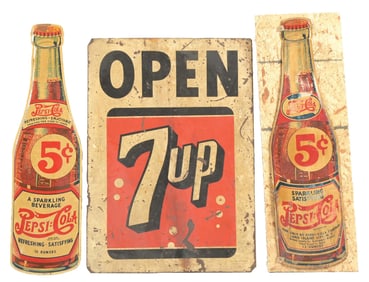 COLLECTION OF 3 PEPSI-COLA AND 7UP SIGNS