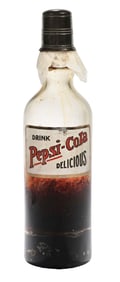 DRINK PEPSI-COLA DELICIOUS GLASS BOTTLE W/ PAPER LABEL