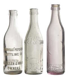 COLLECTION OF 3 PEPSI-COLA GLASS BOTTLES