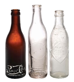 COLLECTION OF 3 PEPSI-COLA GLASS BOTTLES