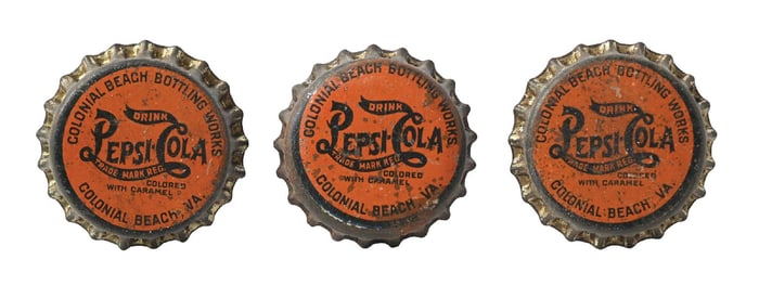 COLLECTION OF 3 COLONIAL BEACH, VA PEPSI-COLA BOTTLE CAPS