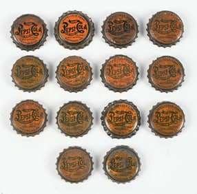 COLLECTION OF 14 ORANGE PEPSI-COLA BOTTLE CAPS