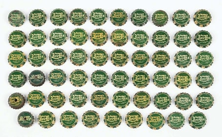 LARGE COLLECTION OF 59 GREEN PEPSI-COLA BOTTLE CAPS
