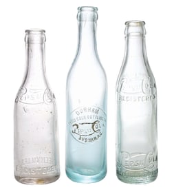 COLLECTION OF 3 PEPSI-COLA GLASS BOTTLES