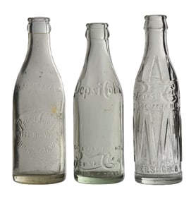 COLLECTION OF 3 PEPSI-COLA GLASS BOTTLES