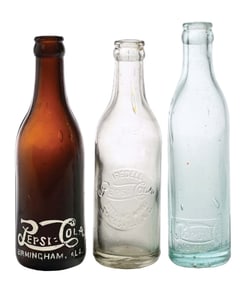 COLLECTION OF 3 PEPSI-COLA GLASS BOTTLES