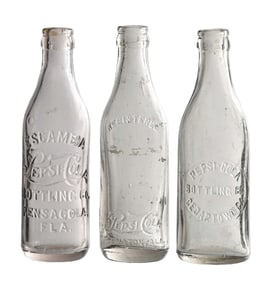 COLLECTION OF 3 PEPSI-COLA GLASS BOTTLES