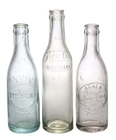 COLLECTION OF 3 PEPSI-COLA GLASS BOTTLES