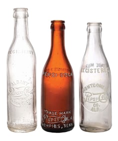 COLLECTION OF 3 PEPSI-COLA GLASS BOTTLES