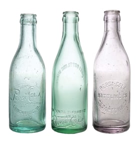 COLLECTION OF 3 PEPSI-COLA GLASS BOTTLES