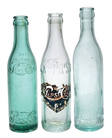 COLLECTION OF 3 PEPSI-COLA GLASS BOTTLES