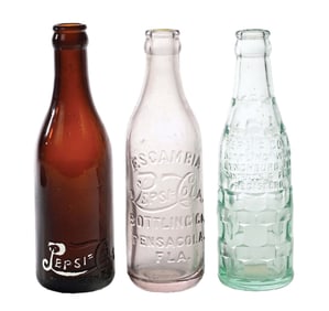 COLLECTION OF 3 PEPSI-COLA GLASS BOTTLES
