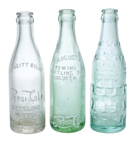 COLLECTION OF 3 PEPSI-COLA GLASS BOTTLES