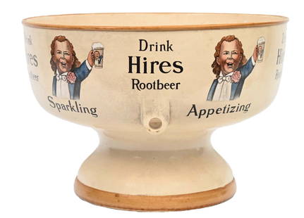 LARGE HIRES ROOT BEER CERAMIC PUNCH BOWL: A stunning, extremely rare example of this large and impressive ceramic punch bowl from Hires Root Beer, featuring the ugly kid graphic on all sides. This large stunning piece would be the center