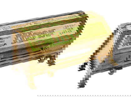HIRES STRAW DISPENSER: CONDITION: The metal frame of this dispenser retains little original paint. The dispenser functions as it should. The green panels show heavy wear to the gold lettering and outer edges. There is gener