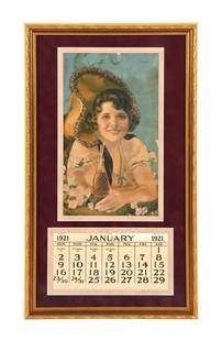 1921 CHERO-COLA CALENDAR W/ WOMAN & BOTTLE GRAPHIC: This c. 1921 calendar from Chero-Cola features a nice graphic of a woman holding an early swirl bottle. CONDITION: The top shows staining and discoloration in the field. The outer edges show light