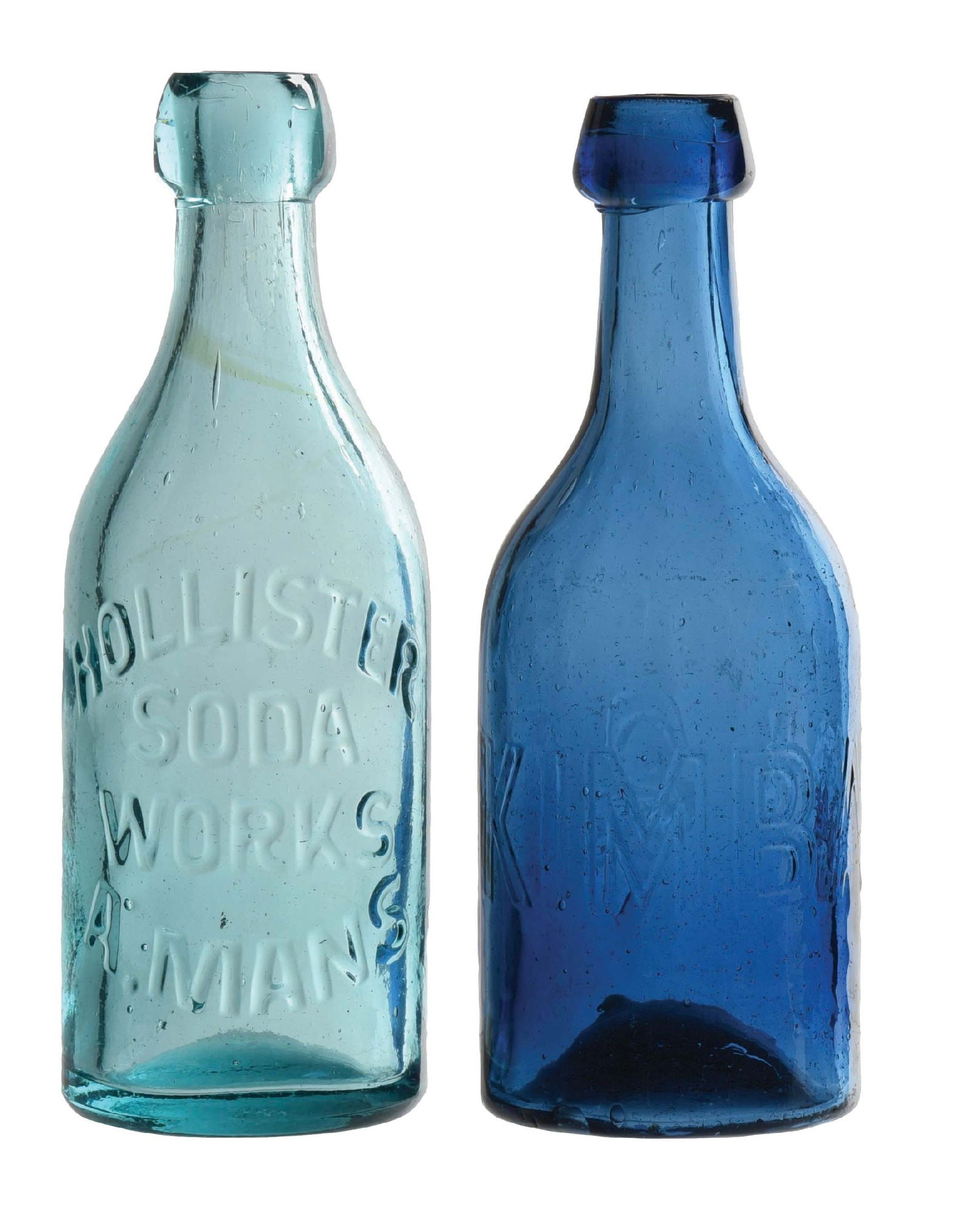 COLLECTION OF 2 BLUE GLASS EMBOSSED BOTTLES (1 of 9)