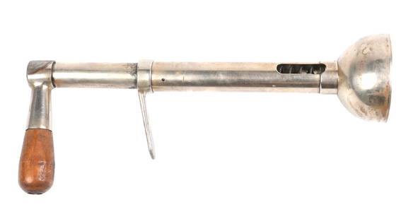 FAIRY VACUUM DISHER "RARE" ICE CREAM SCOOP: Exceedingly rare vintage ice cream scoop, c. 1930s. Stamped "Fairbanks Sales Corp., East Alton, Ill." and "Fairy Vacuum Disher, Pats. Pend., Ser. No. 1." CONDITION: Wear from age and use, with all