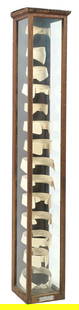 ILLINOIS SHOWCASE CO. WALL MOUNT COUNTRY STORE COLLAR DISPLAY: C. 1910. CONDITION: All wood construction with interior display of men's collars. It has an original applied Illinois Showcase Co. label. There are areas of scuffs, scrapes, scratches and finish loss