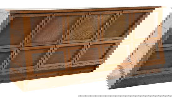 COUNTRY STORE OAK SEED COUNTER: C. 1920. CONDITION: It shows all eight original frames to the front of the case, and all eight original drawers with hardware. There are scuffs, scrapes and marks to the top, which is consistent with