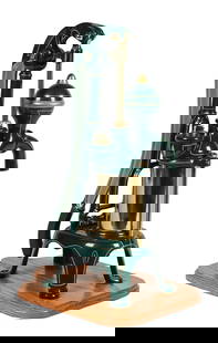 RESTORED HAND PUMP: C. 1900. CONDITION: A cast iron compressed water or liquid pump in full restoration. Marked number "6BD" on the body. It has new paint, pinstripe and polished brass components. Condition: (Restored).