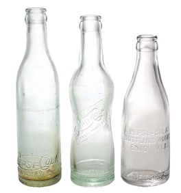 COLLECTION OF 3 PEPSI-COLA GLASS BOTTLES