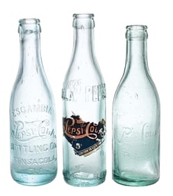 COLLECTION OF 3 PEPSI-COLA GLASS BOTTLES