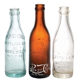 COLLECTION OF 3 PEPSI-COLA GLASS BOTTLES