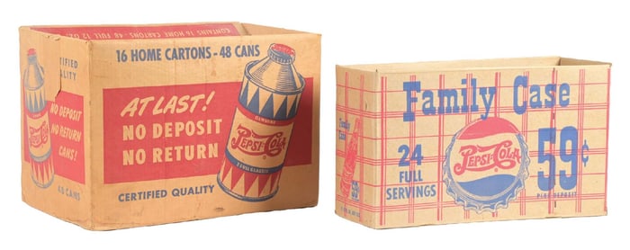 COLLECTION OF 2 PEPSI-COLA CONE TOP CAN SHIPPING BOXES