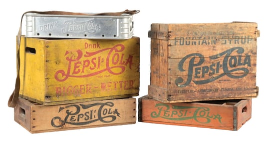COLLECTION OF 5 PEPSI-COLA BOTTLE CRATES