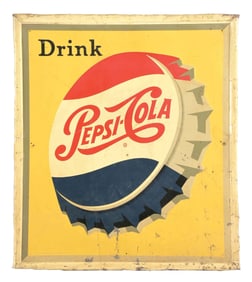 DRINK PEPSI-COLA SIGN W/ BOTTLE CAP GRAPHIC