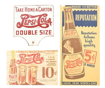 COLLECTION OF 3 VARIOUS PEPSI-COLA ADVERTISEMENTS