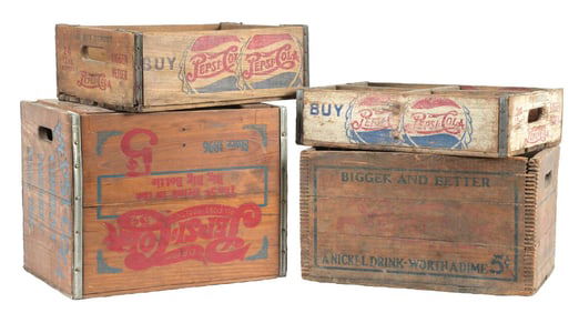 COLLECTION OF 4 PEPSI-COLA WOODEN BOTTLE CRATES