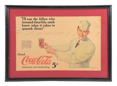 DRINK COCA-COLA 5¢ ADVERTISEMENT W/ SODA JERK GRAPHIC