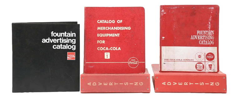 COLLECTION OF 5 COCA-COLA ADVERTISING MANUALS: A nice collection of five c. 1950s-1970s advertising manuals from Coca-Cola featuring various products, including signs, displays, smalls, and much more. CONDIITON: These manuals are full of wonderful