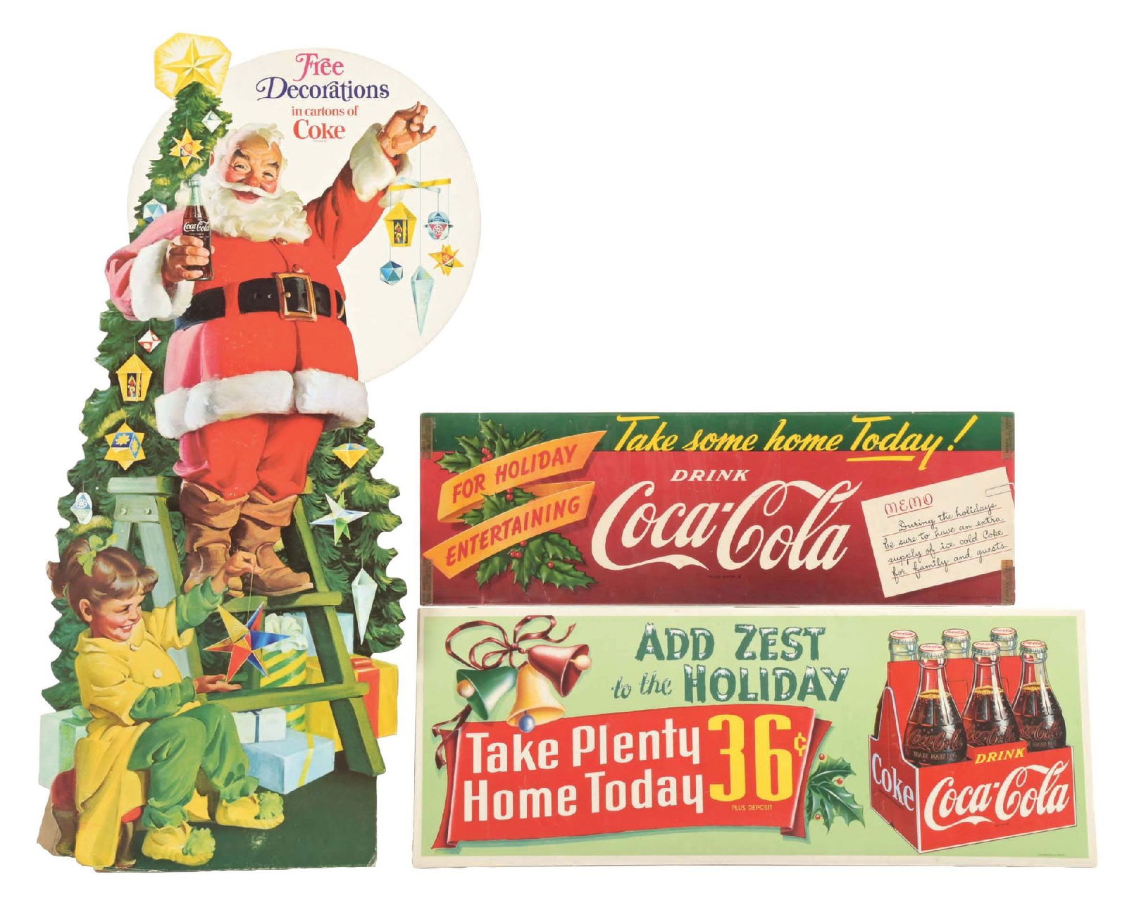 COLLECTION OF 3 CHRISTMAS COCA-COLA SANTA AND PAPER SIGNS (1 of 2)