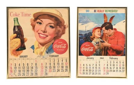 COLLECTION OF 2 FRAMED 1955 & 1960 COCA-COLA CALENDARS