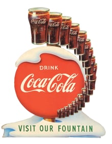 DRINK COCA-COLA VISIT OUR FOUNTAIN DIE CUT CARDBOARD SIGN