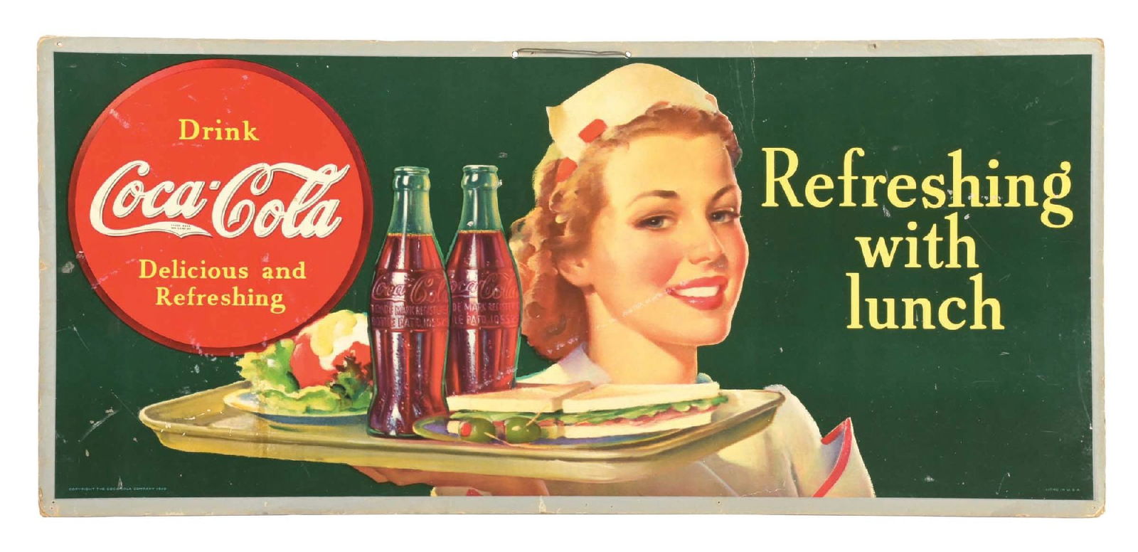 1949 Play Refreshed Coca Cola Cardboard Sign